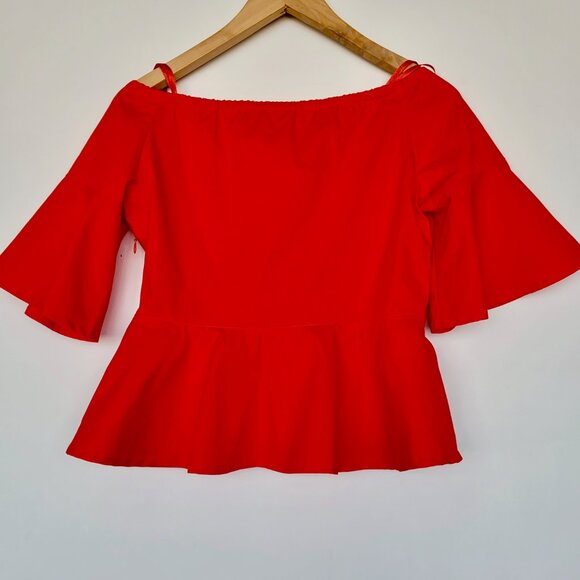 Club Monaco Ulmera Off The Shoulder Peplum Top in Papaya Red Sz 0 - Picture 3 of 11